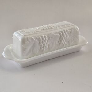 Vintage Imperial Glass Milk Glass Grape Pattern Butter Dish with Lid